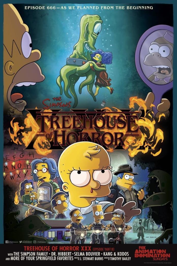 I Simpson omaggiano Stranger Things I protagonisti dei Simpson nel poster de La paura fa novanta