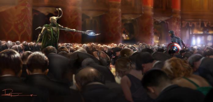 I concept art di The Avengers: Loki vs Cap Loki minaccia Capitan America