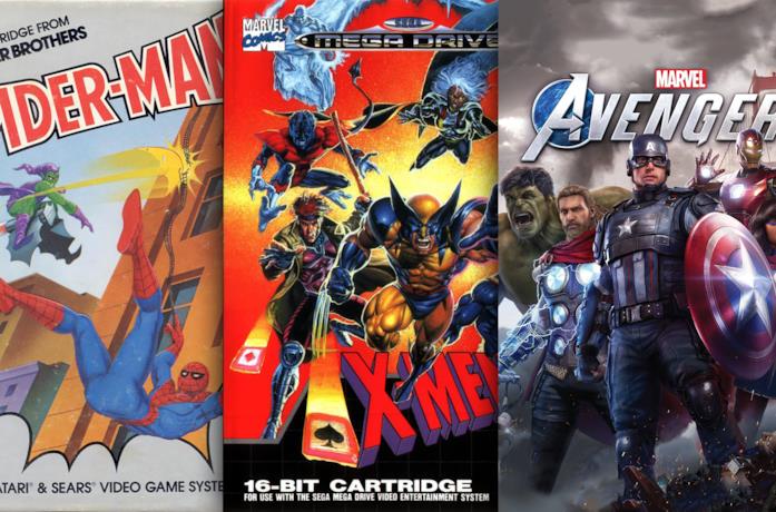 Le cover di tre videogiochi Marvel: Spider-Man, X-Men e Marvel's Avengers