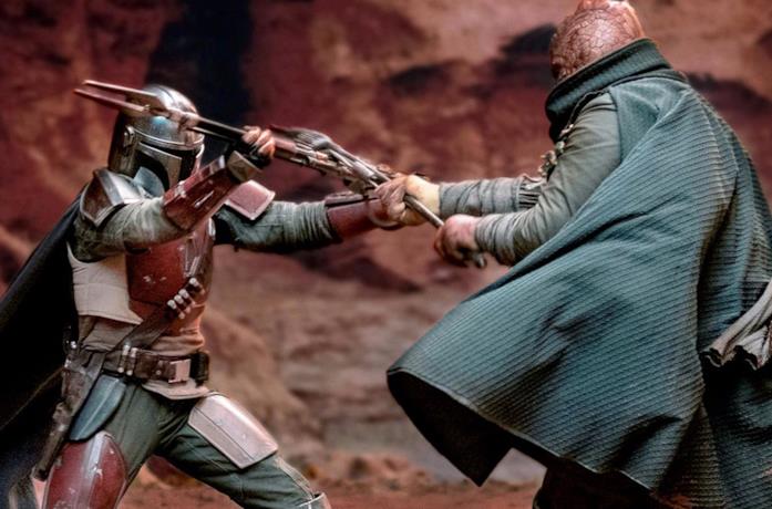 Il mandaloriano in una scena di combattimento