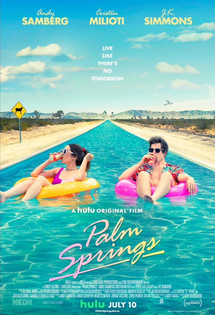 Palm Springs: trailer, poster, trama e cast Nyles e Sarah dentro dei salvagenti in un fiume