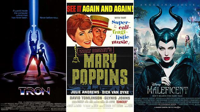 Le locandine dei film Tron, Mary Poppins, Maleficent