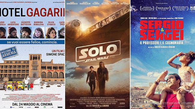 I poster dei film Hotel Gagarin, Solo: A Star Wars Story, Sergio e Sergei