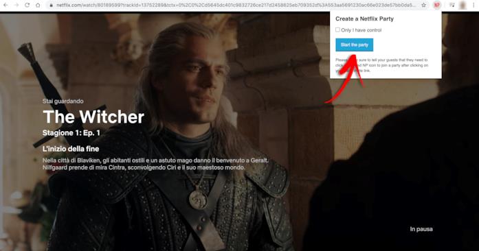 Netflix Party è disponibile solo per Google Chrome Il pulsante 'Start the party' dell'estensione Netflix Party