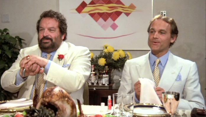 Bud Spencer e Terence Hill, la classifica dei 10 migliori film Bud Spencer e Terence Hill in una scena del film Non c'è due senza quattro