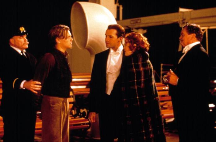 Bernard Fox in Titanic Bernard Fox con Leonardo Di Caprio e Kate Winslet in Titanic