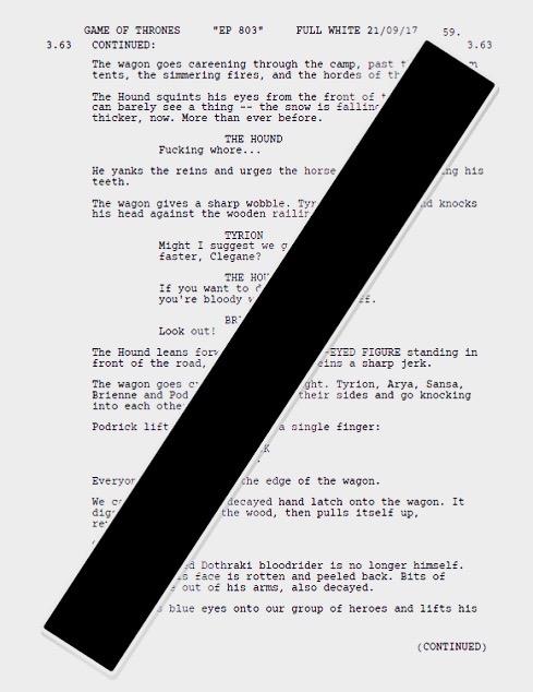 Una pagina dello script del terzo episodio di Game of Thrones 8 Un gruppo in fuga dagli Estranei