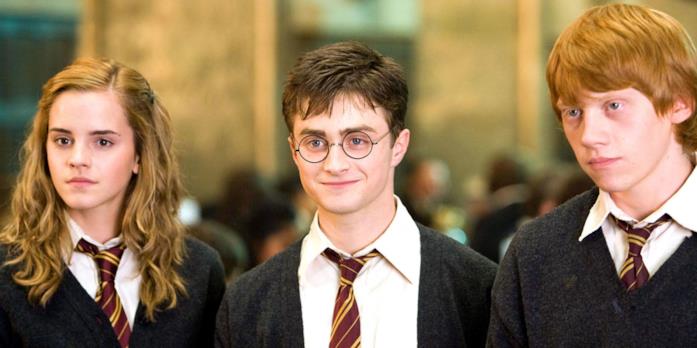 Da sinistra a destra: Hermione, Harry e Ron, dalla saga cinematografica di Harry Potter