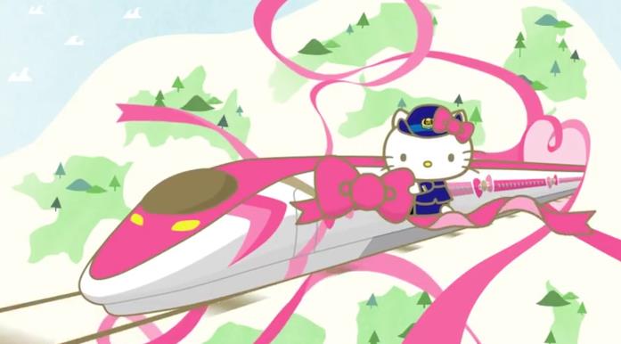 Disegno che mostra l'esterno del treno dedicato a Hello Kitty