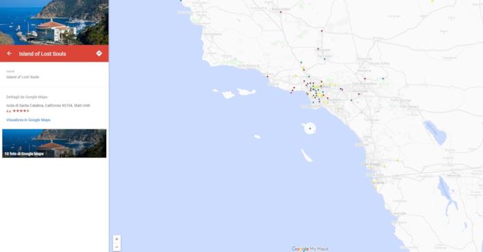 La mappa con le location dei film horror più famosi: isola di Santa Catalina La mappa delle location del film L'isola delle anime perdute