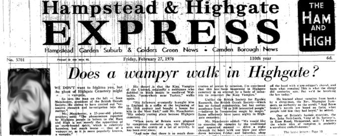 Il vampiro di Highgate sulla stampa locale Un articolo sul vampiro di Highgate