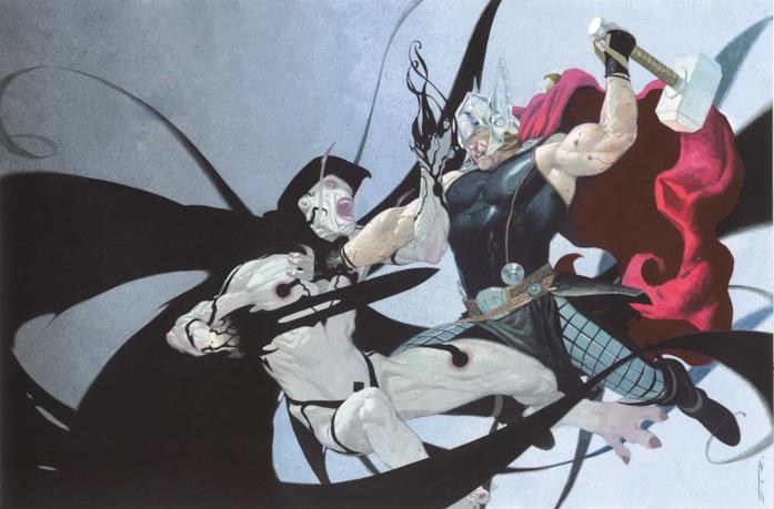 Gorr sarà il villain in Thor: Love and Thunder Gorr e Thor si affrontano in una illustrazione di un albo Marvel