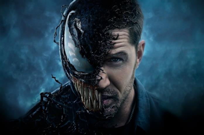 Un primo piano di Eddie Brock nel poster di Venom