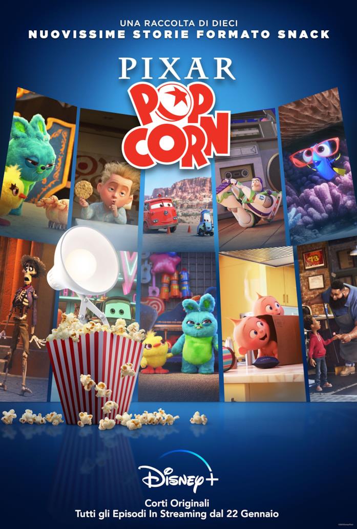 Il poster di Pixar Popcorn I personaggi Disney e Pixar insieme