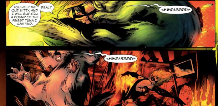 Ms. Marvel e il gatto Chewie in azione Ms. Marvel lancia il gatto contro il suo nemico