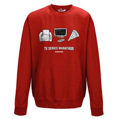 KiarenzaFD Felpa Girocollo Serie TV Maratona Binge Watching Nerd Parodia Rossa XXL Red
