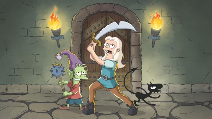 I protagonisti di Disincanto Bean, Elfo e Luci si preparano a combattere