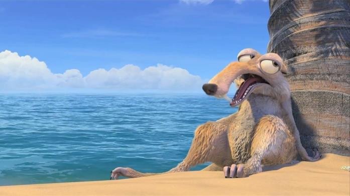 Un continente di risate Lo scoiattolo Scrat su una spiaggia
