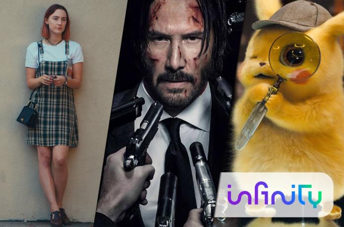 Da sinistra: poster promozionali di Lady Bird, John Wick 2 e Detective Pikachu