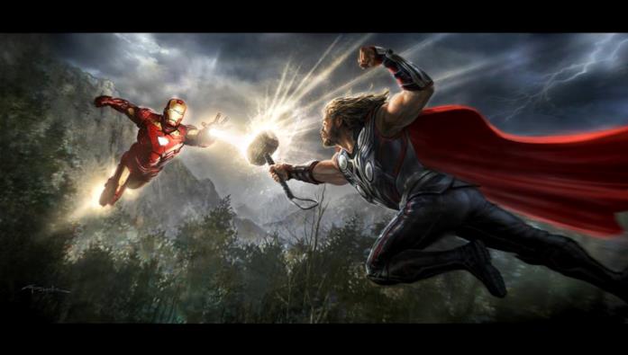 Thor vs Iron Man, il concept art da The Avengers Thor combatte contro Iron Man