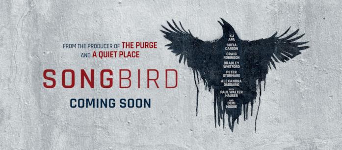 Il trailer di Songbird Songbird, il banner pubblicitario con un uccello nero