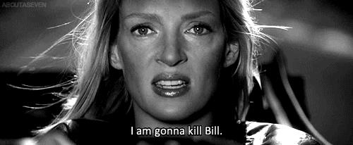 Uma Thurman sull'auto di Kill Bill 2