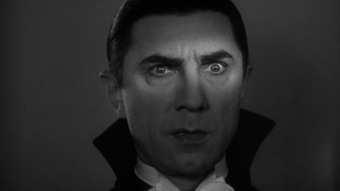 Una scena di Dracula di Browning Una sottile striscia di luce illumina lo sguardo inquietante di Dracula (Bela Lugosi)