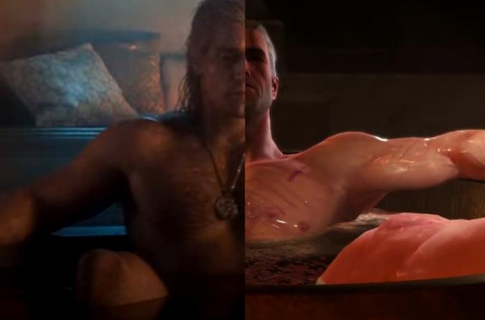 Geralt fa il bagno nella serie Netflix