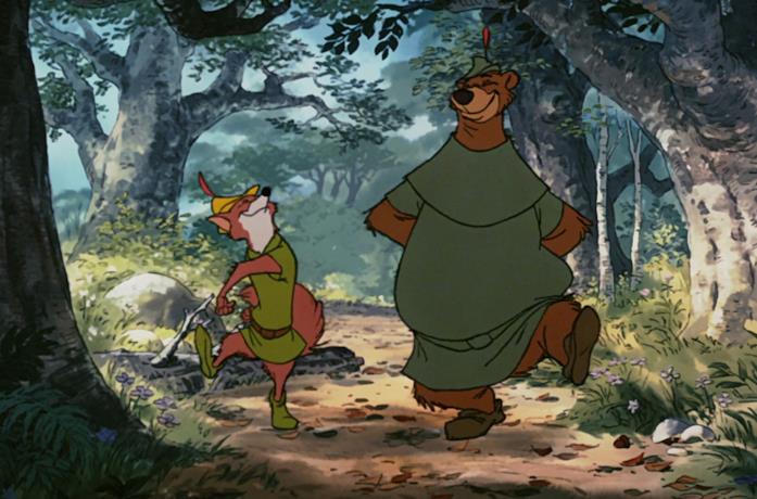 Robin Hood e Little John in una scena iniziale del cartone animato