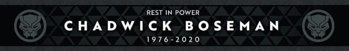 L'omaggio di Marvel Comics nei fumetti La scritta bianca su sfondo nero "Rest In Power" dedicata a Boseman