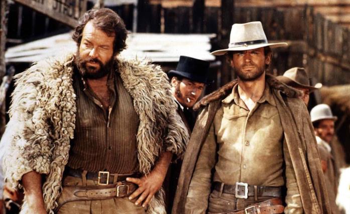 Bud Spencer e Terence Hill in una scena tratta dalla trilogia western di Giuseppe Colizzi
