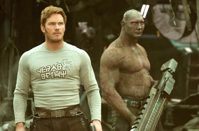 Chris Pratt e Dave Bautista in Guardiani della Galassia Vol. 2