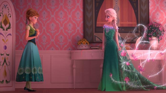 Anna ed Elsa sono ancora protagoniste nel cortometraggio Frozen Fever Un'immagine con Anna e Elsa protagoniste di Frozen Fever
