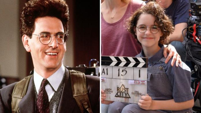Ghostbusters 2020, le riprese sono iniziate A sinistra il personaggio di Egon Spengler interpretato da Harold Ramis nei primi due Ghostbusters degli anni '80, a destra l'attrice Mckenna Grace nella prima foto dal set di Ghostbusters 2020