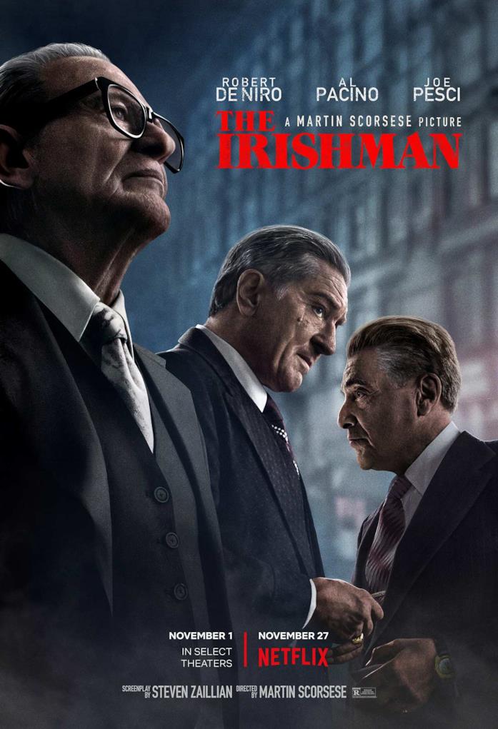 Il poster di The Irishman, film di Scorsese Joe Pesci, De Niro e Al Pacino in The Irishman