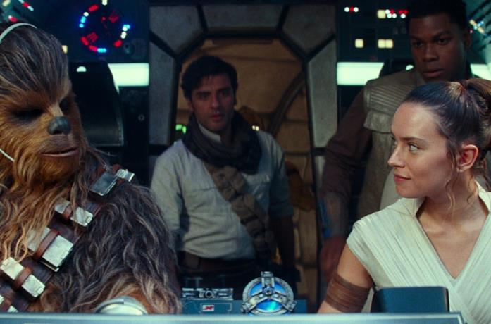 Rey, Poe e Chewbe in Star Wars: L'ascesa di Skywalker