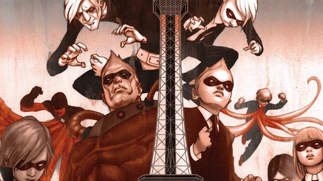 I protagonisti del graphic novel Umbrella Academy in posa con i costumi