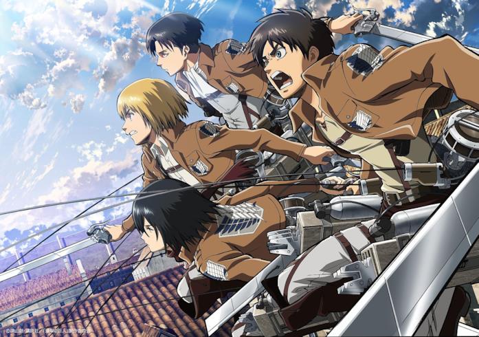 Attacco dei Giganti Eren, Mikasa, Levi e Armin