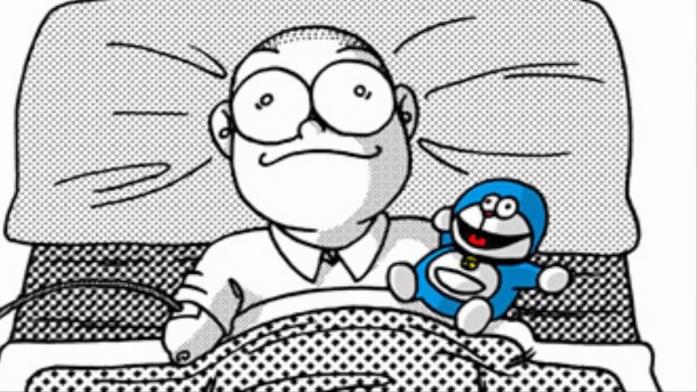 Nobita ha una grave malattia nel finale più controverso di Doraemon Nobita con accanto il pupazzo di Doraemon