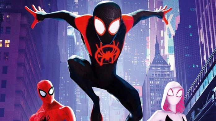 Miles Morales, Peter Parker e Gwen Stacy nel poster di Spider-Man: Un Nuovo Universo