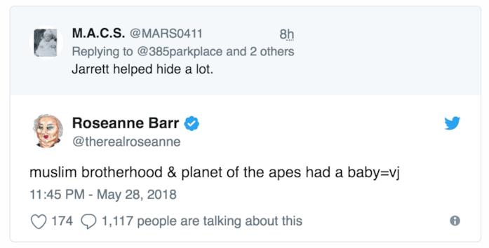 Il tweet di Roseanne Barr Tweet di Roseanne Barr accusato di razzismo