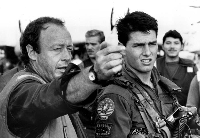 Top Gun, suls et del film del 1986 Tony Scott e Tom Cruise sul set del film