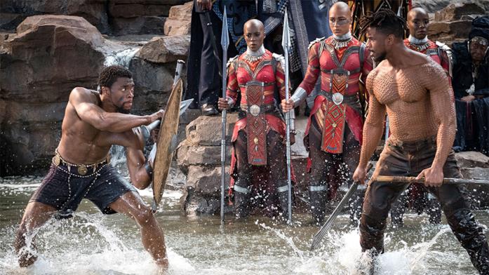 black panther 3 Uno scontro tra Chadwick Boseman e Michael B. Jordan in una sequenza d'azione di Black Panther