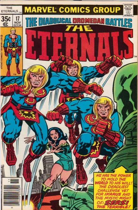Gli Eterni hanno esordito nel 1976 nell'universo dei fumetti Marvel Copertina di un numero della serie a fumetti The Eternals