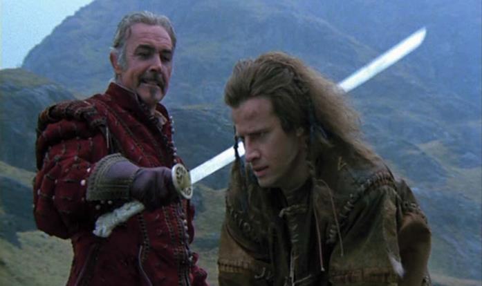 Sean Connery e Christopher Lambert si scontrano nel film Highlander - L'ultimo immortale