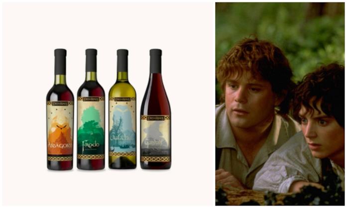 I vini in un collage con gli Hobbit