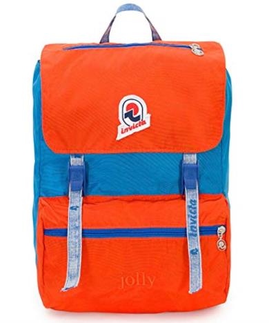Zaino Invicta, Jolly Vintage, Arancione e Blu, 18 Lt, Porta Laptop fino a 13'', Tasca attrezzata, Casual & Tempo libero