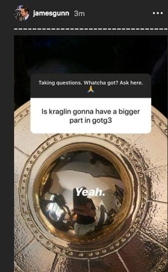 Kraglin avrà una grossa parte in GOTG 3 La risposta affermativa di James Gunn alla domanda se Kraglin avrà una parte importante in GOTG 3