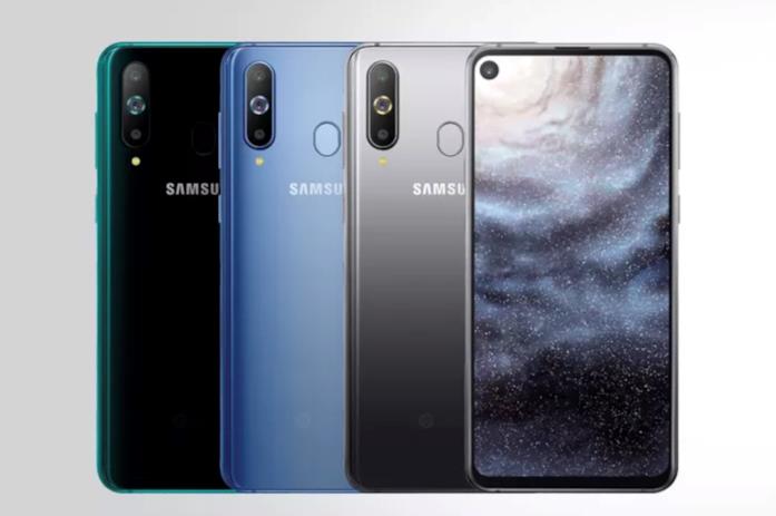 Il Samsung Galaxy A8s è disponibile nelle varianti Black, Blue e Silver Immagine stampa delle varianti del Galaxy A8s di Samsung
