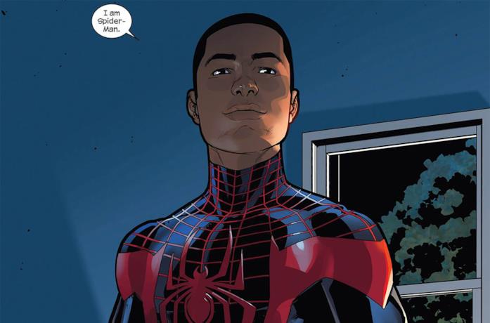 Primo piano di Miles Morales (Spider-Man) in una tavola Marvel Comics